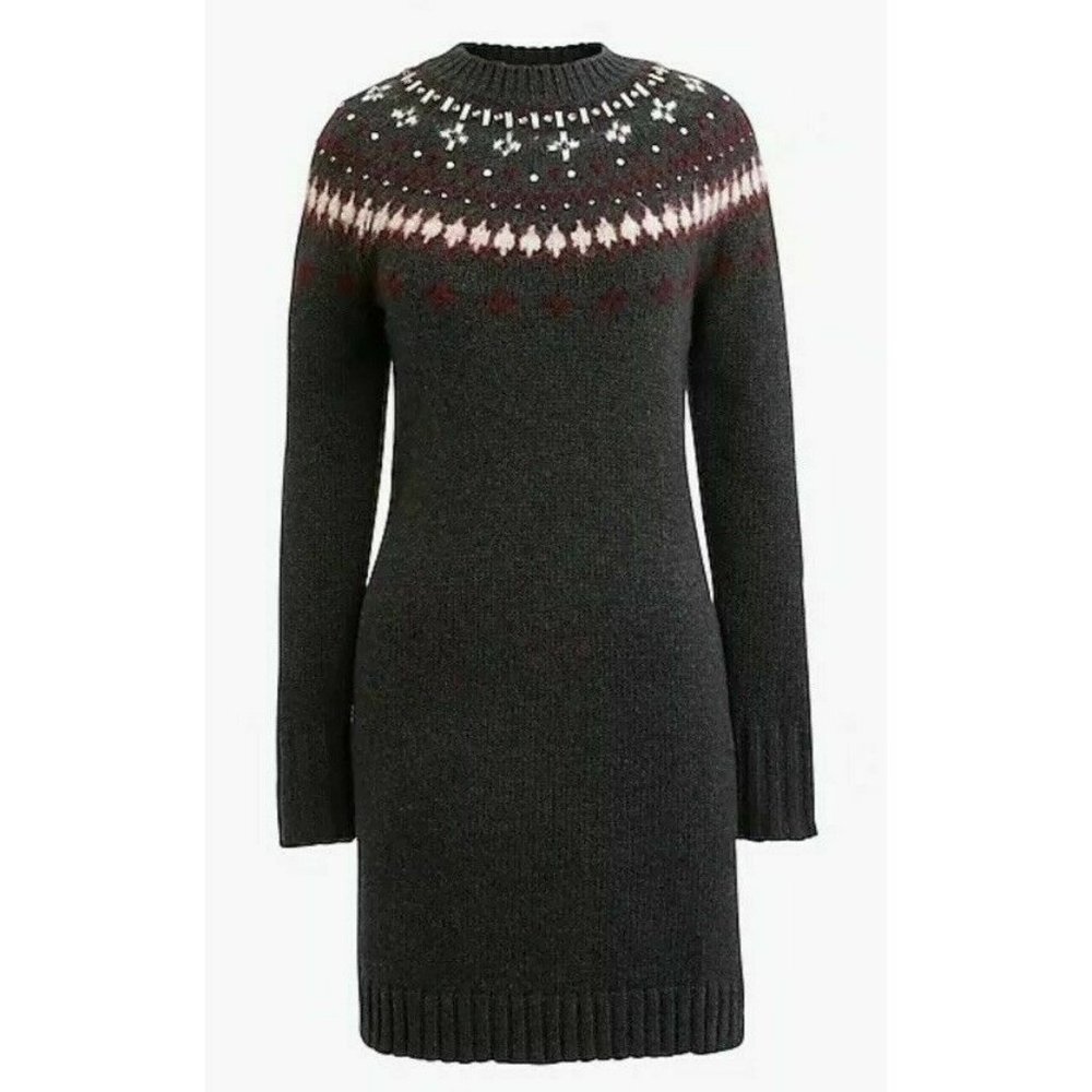 J.CREW NWT Jeweled Fair Isle Embellished Crewneck Sweater Dress Size Medium